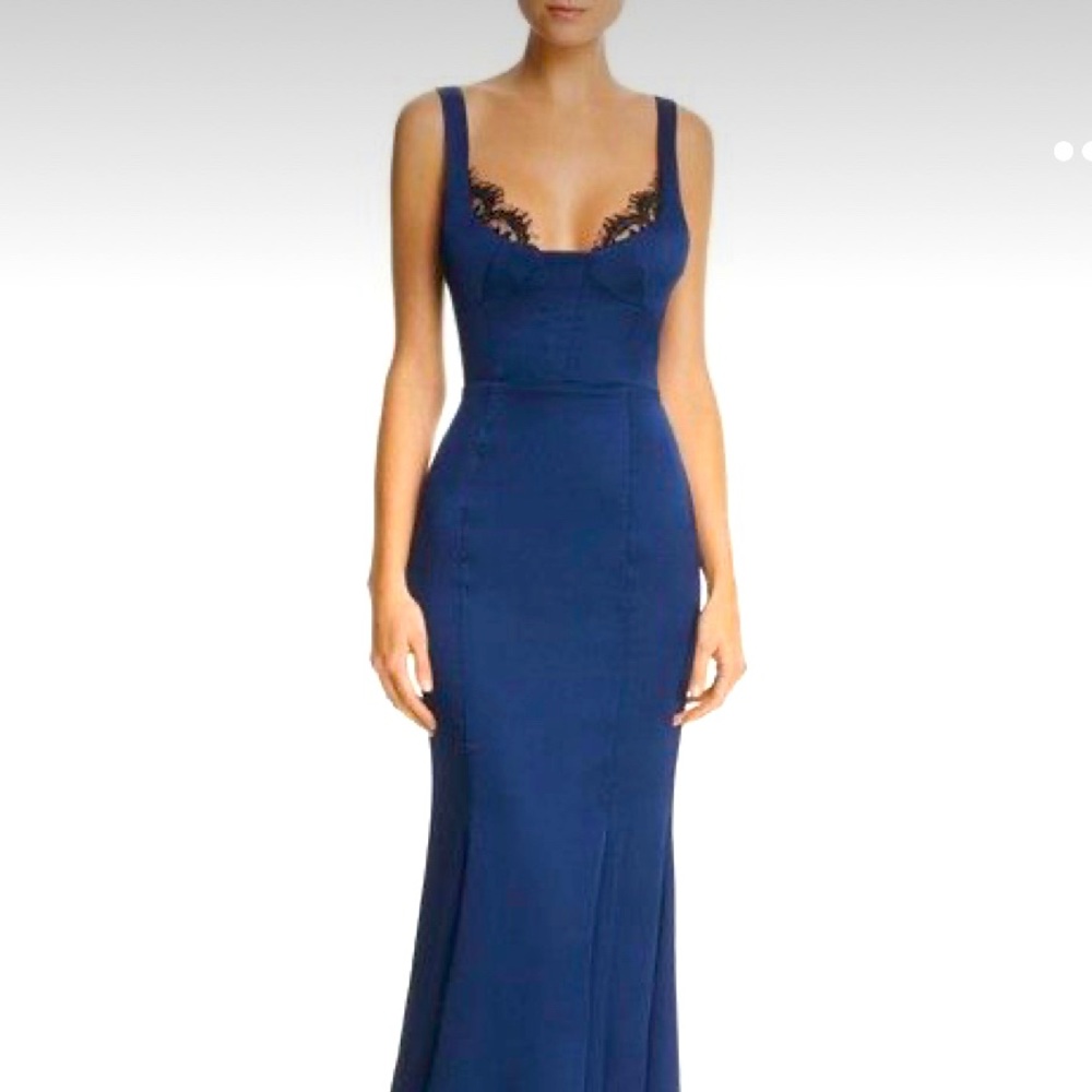 Fame And Partners Ara Satin Lace Trim Long Dress